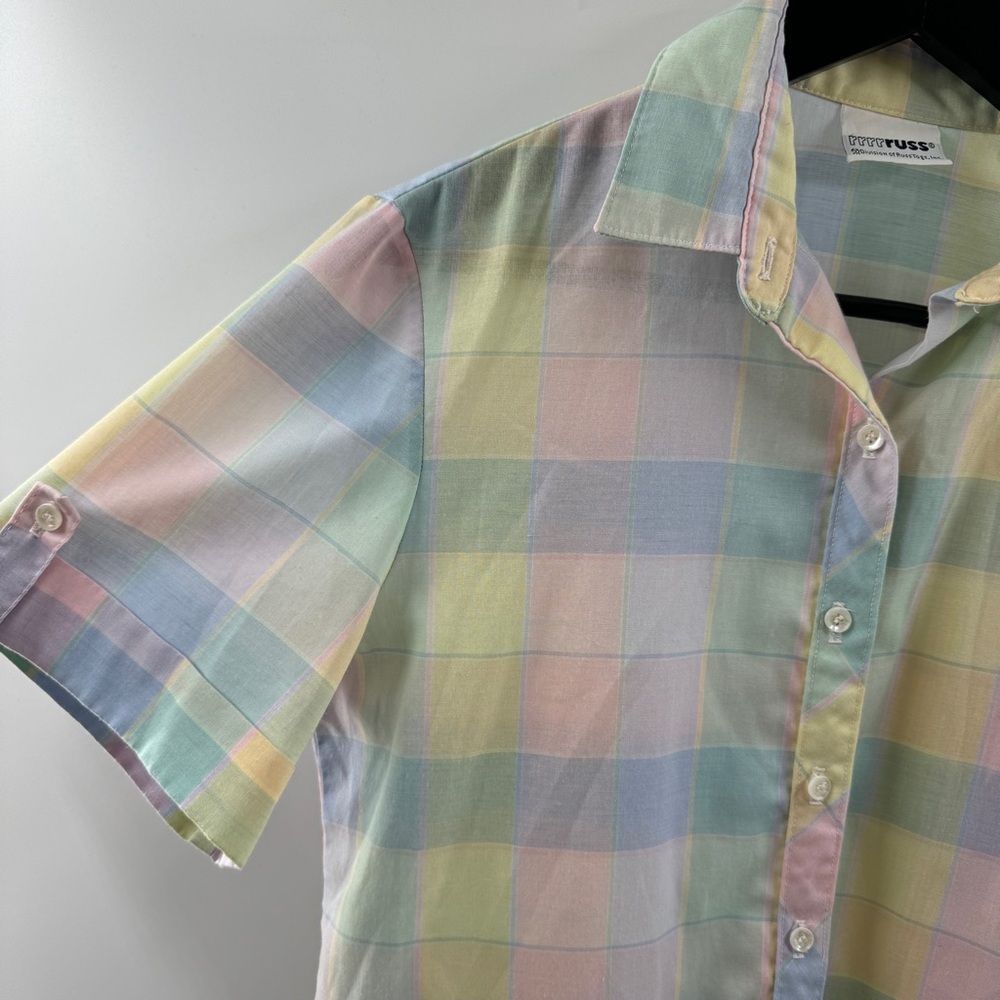 RRRuss Division of Russ Togs Inc Pastel Plaid Short Sleeve Button Down Top Size - Picture 2 of 5